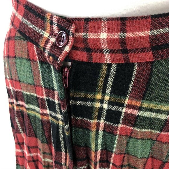 Vtg Catch Can Red Green Pleated Christmas Plaid Sk - Picture 6 of 8
